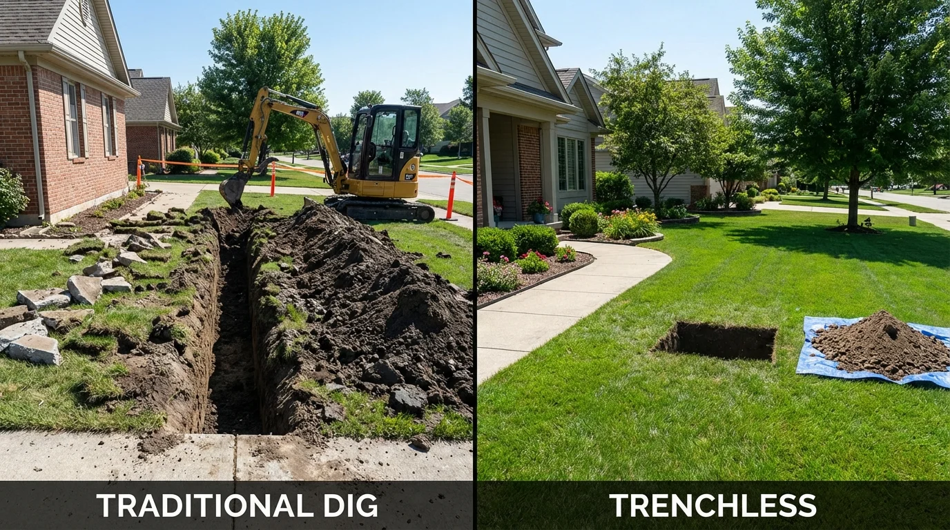 Trenchless sewer repair with minimal yard damage versus traditional excavation in Crossville, AL